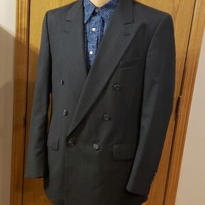 Burberry double breasted charcoal pinstriped suit